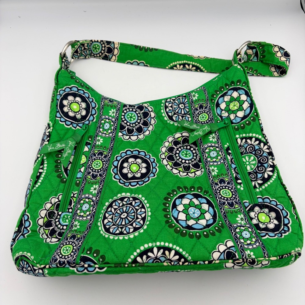 Vera Bradley Green Blue Floral Quilted Cotton Hobo Shoulder Bag‎ Mediterranean